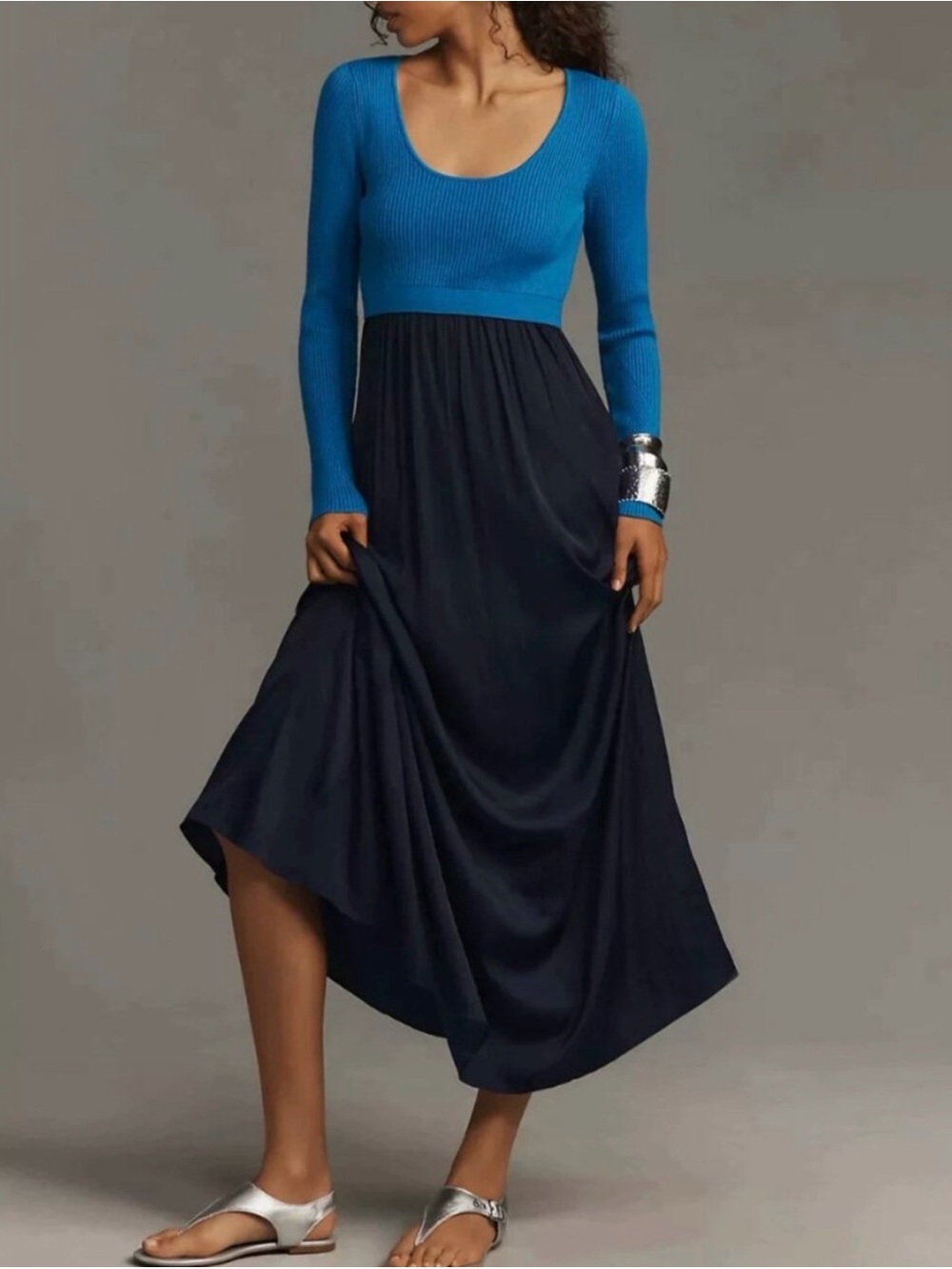 Anthropologie Thea Twofer Sweater Dress: Scoopneck Edition, Blue, XL